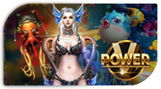 V Power game logo with fish and water theme