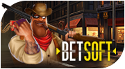 Betsoft slot provider logo with red and white colors