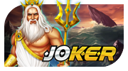 Joker slot provider logo with joker card and red background