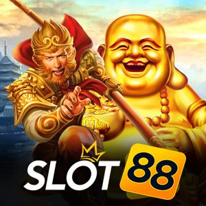 Slot88 popular game logo with golden text and batik background