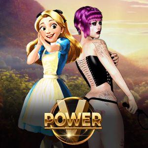 V Power popular game logo with blue and yellow colors