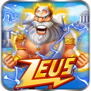 Zeus slot game banner with Greek god and lightning